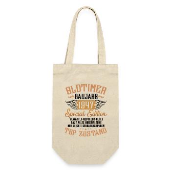 Oldtimer Baujahr 1947 Geboren Jahrgang Geburtstag - Geschenkbeutel für Flaschen - Natur - Vorne