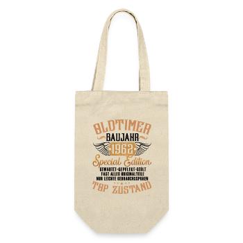 60. Geburtstag Oldtimer Jahrgang 1962 - Geschenkbeutel für Flaschen - Natur - Vorne