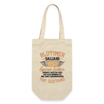 Oldtimer Baujahr 1992 Jahrgang Geburtstag Geschenk - Geschenkbeutel für Flaschen - Natur - Vorne