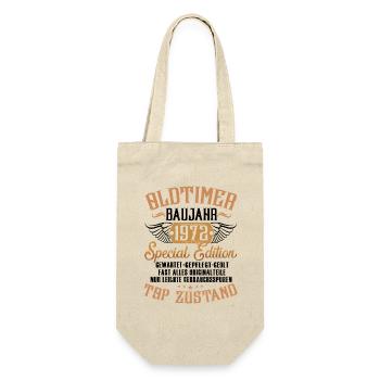 LUSTIG 50. GEBURTSTAG OLDTIMER 1972 EINZELSTÜCK - Geschenkbeutel für Flaschen - Natur - Vorne