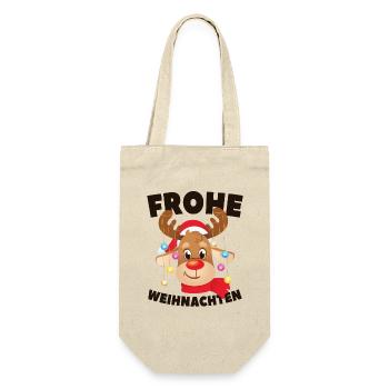 Lustiger Rentier Frohe Weihnachten - Geschenkbeutel für Flaschen - Natur - Vorne