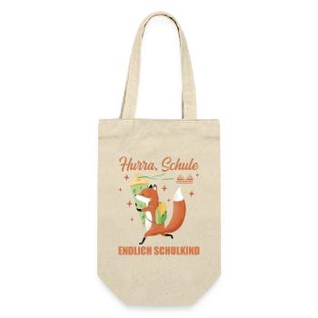 Endlich Schulkind 1 Klasse Schultüte mit Fuchs - Geschenkbeutel für Flaschen - Natur - Vorne