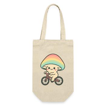 Verspielter Pilz-Radfahrer mit Regenbogen - Geschenkbeutel für Flaschen - Natur - Vorne