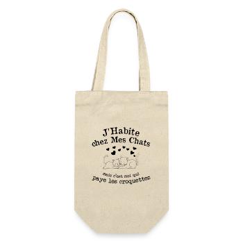 J'habite chez Mes Chats Humour Chat Drôle - Sac à bouteille - nature - Devant