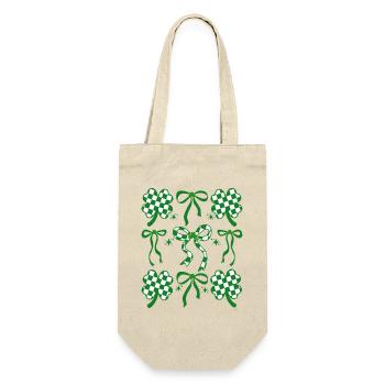 Karierte Kleeschleife St. Patrick's Day - Geschenkbeutel für Flaschen - Natur - Vorne