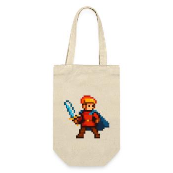 Pixelritter mit Schwert und Cape - Geschenkbeutel für Flaschen - Natur - Vorne