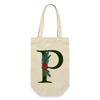 P – dekoratives Schriftzeichen – Weihnachten - Geschenkbeutel für Flaschen - Natur - Vorne