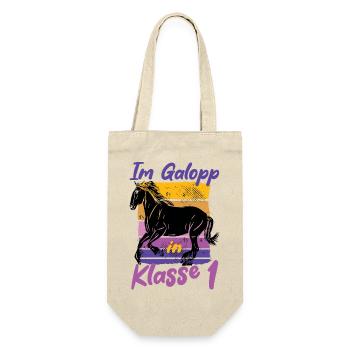 Im Galopp in Klasse 1 - Einschulung - Pferd Reiter - Geschenkbeutel für Flaschen - Natur - Vorne
