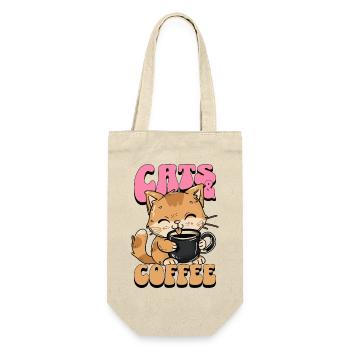 Katze Kaffee Katzenliebhaber Kaffeeliebhaber - Geschenkbeutel für Flaschen - Natur - Vorne