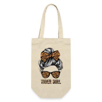 Tiger Frau Sonnenbrille Brille Haare Schleife - Geschenkbeutel für Flaschen - Natur - Vorne