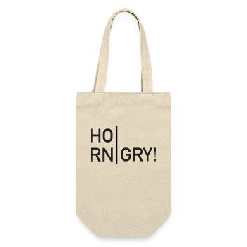 HORNGRY - Lustiges Stimmungs-Shirt - Geschenkbeutel für Flaschen - Natur - Vorne