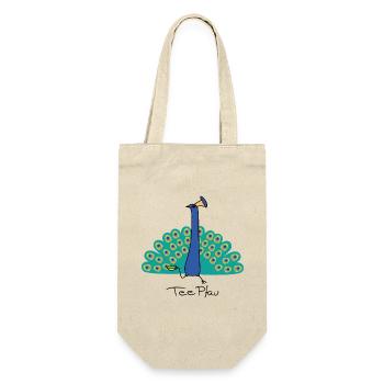 Tee Pfau Wortspiel - Geschenkbeutel für Flaschen - Natur - Vorne