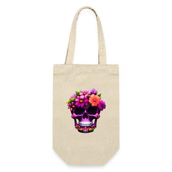 Skull Pink Boho Totenkopf Blumen - Geschenkbeutel für Flaschen - Natur - Vorne
