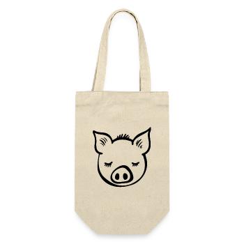 Schwein Schweinchen - Geschenkbeutel für Flaschen - Natur - Vorne