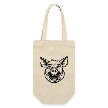 Schwein Schweinchen - Geschenkbeutel für Flaschen - Natur - Vorne
