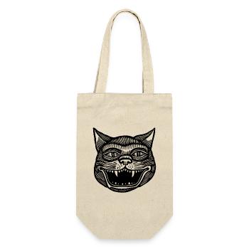 Katze Katzen Katzendame Katzenfreund Katzengesicht - Geschenkbeutel für Flaschen - Natur - Vorne