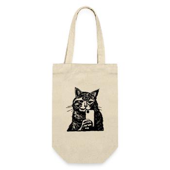 Katze Katzengesicht Selfie Smartphone - Geschenkbeutel für Flaschen - Natur - Vorne