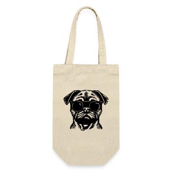Mops Hund - Geschenkbeutel für Flaschen - Natur - Vorne