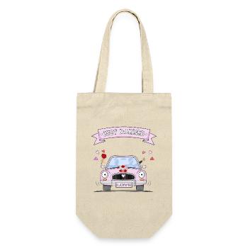Just Married Hochzeitsauto rosa - Geschenkbeutel für Flaschen - Natur - Vorne