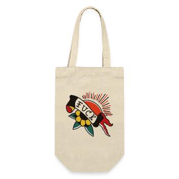 Tattoo Sonne mit Banner – Oldschool Design - Geschenkbeutel für Flaschen - Natur - Vorne