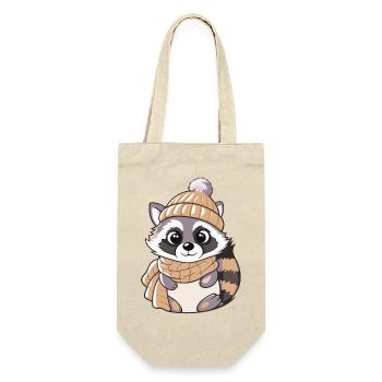 Niedlicher Waschbär mit Schal und Pudelmütze. - Geschenkbeutel für Flaschen - Natur - Vorne