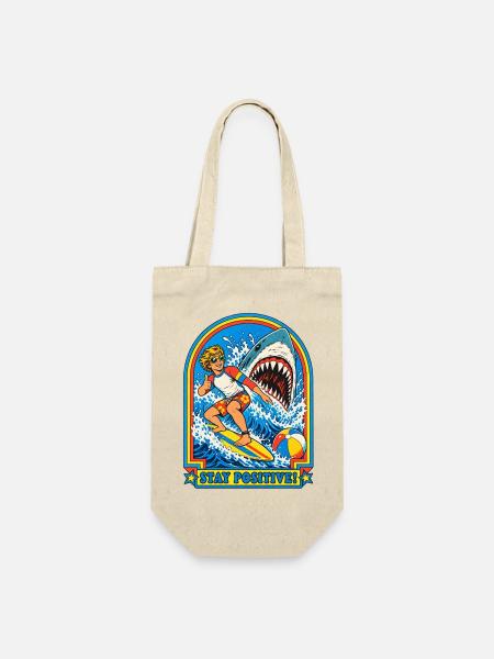 Positiver Surf Shark Retro - Geschenkbeutel für Flaschen - Natur