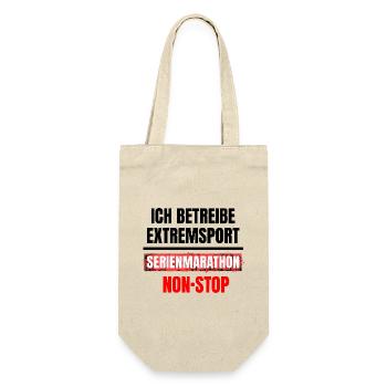 Lustiger Spruch Extremsport Serienmarathon Nonstop - Geschenkbeutel für Flaschen - Natur - Vorne