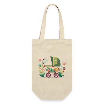 Blumiger Kinderwagen 1 - Geschenkbeutel für Flaschen - Natur - Vorne