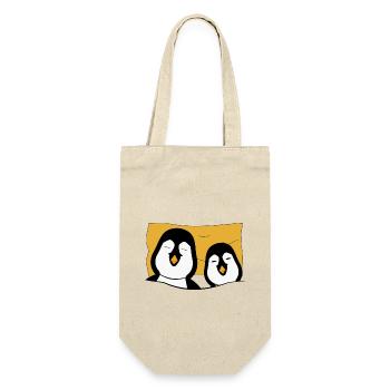 2 Pinguine im Bett - Geschenkbeutel für Flaschen - Natur - Vorne