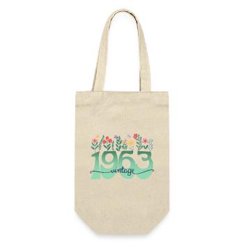 Motif Fleurs 1963 Fête Anniversaire Femme 60 Ans - Sac à bouteille - nature - Devant