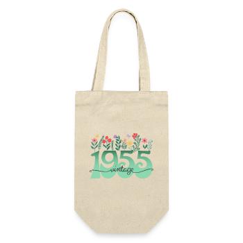 Blumenmuster 1955 Geburtstagsfeier Frau 70 Jahre - Geschenkbeutel für Flaschen - Natur - Vorne