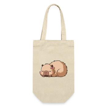 Süßes Capybara Rosa Schleife Capybara - Geschenkbeutel für Flaschen - Natur - Vorne