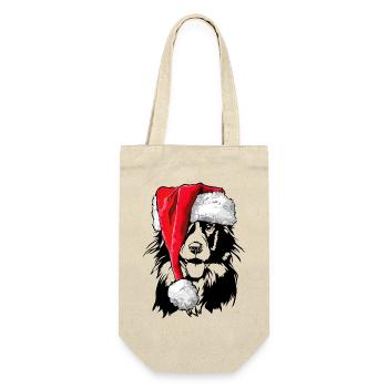 Santa Border Collie Weihnachten Hunde Wilsigns - Geschenkbeutel für Flaschen - Natur - Vorne