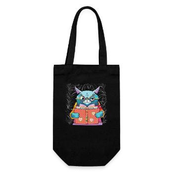 Die Katze, die liest - Geschenkbeutel für Flaschen - Schwarz - Vorne