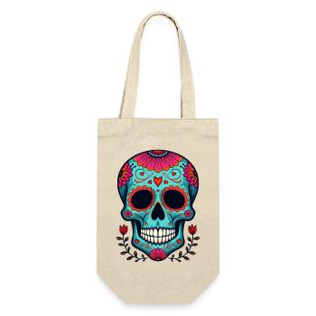 Florales Herz Zuckerschädel – Dia de los Muertos Art - Geschenkbeutel für Flaschen - Natur - Vorne
