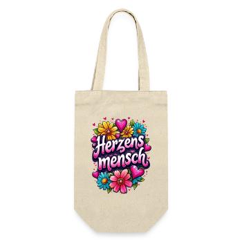 Herzensmensch, Valentinstag Geschenk Idee, Retro - Geschenkbeutel für Flaschen - Natur - Vorne
