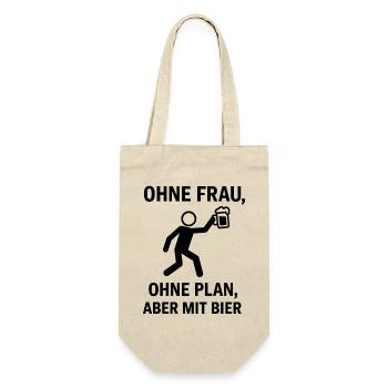 Ohne Frau, Ohne Plan, Bier - Geschenkbeutel für Flaschen - Natur - Vorne