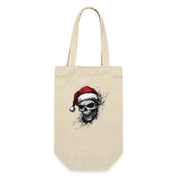 Schädel mit Weihnachtsmütze - Geschenkbeutel für Flaschen - Natur - Vorne