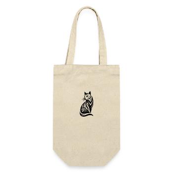 Dekorative Katzen Silhouette im Tribal Style - Geschenkbeutel für Flaschen - Natur - Vorne
