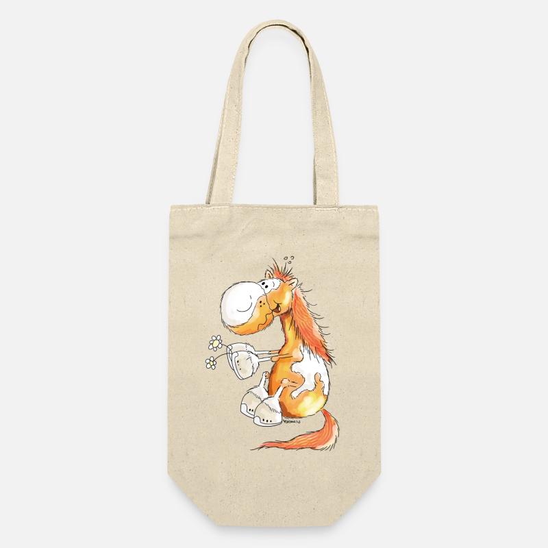 Pferd mit Blume - Pferde - Pony - Fuchs - Geschenk - Geschenkbeutel für Flaschen - Natur