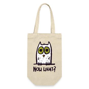 now what? lustige Eule - Geschenkbeutel für Flaschen - Natur - Vorne