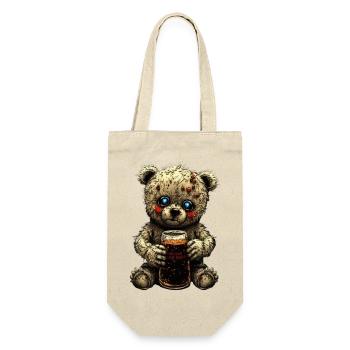 Guseliger Teddy mit Bier - Geschenkbeutel für Flaschen - Natur - Vorne