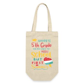 Tschüss 5. Klasse - Hallo neue Herausforderungen! - Geschenkbeutel für Flaschen - Natur - Vorne