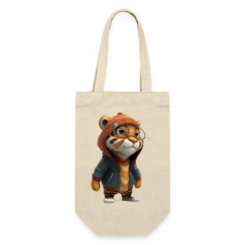 Niedlicher Tiger mir Brille für Kinder - Geschenkbeutel für Flaschen - Natur - Vorne