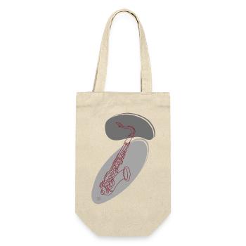 "Saxofon", Boho Line Art Design, Serie "Music" - Geschenkbeutel für Flaschen - Natur - Vorne