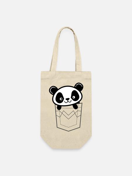 Panda Peeking From Pocket - Gift Bag for Bottles - nature