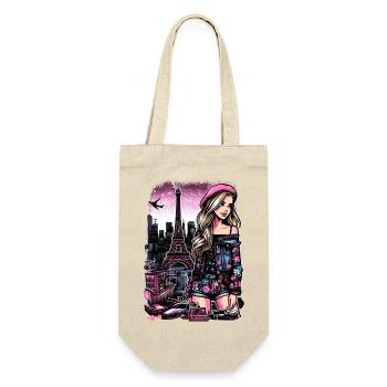Paris Fashion Flair – Eiffelturm Chic - Geschenkbeutel für Flaschen - Natur - Vorne