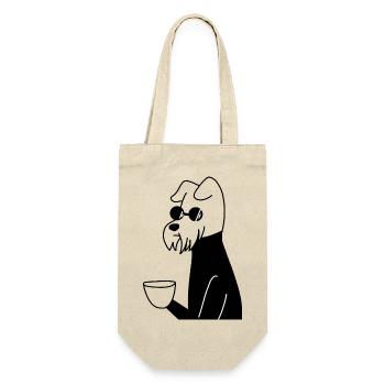 Hund mit Tasse - Geschenkbeutel für Flaschen - Natur - Vorne