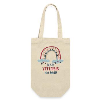 Beste Vetterin Outfit Regenbogen Vetterinnen Paten - Geschenkbeutel für Flaschen - Natur - Vorne