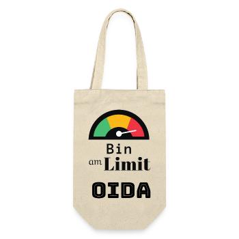 Spruch: bin am Limit oida - Geschenkbeutel für Flaschen - Natur - Vorne